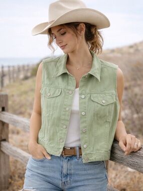 Sudden Impact Olive Green Denim Vest 100% NWOT Cotton Size 24